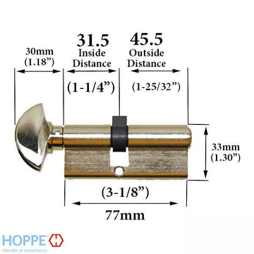 31.5 / 45.5 New Style HOPPE Active 90 Degree Keyed Profile Cylinder Lock - 413145010